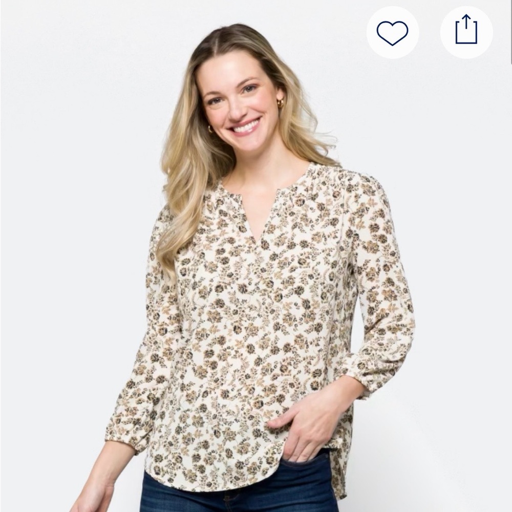 Women's Cream Floral Split-Neck Blouse